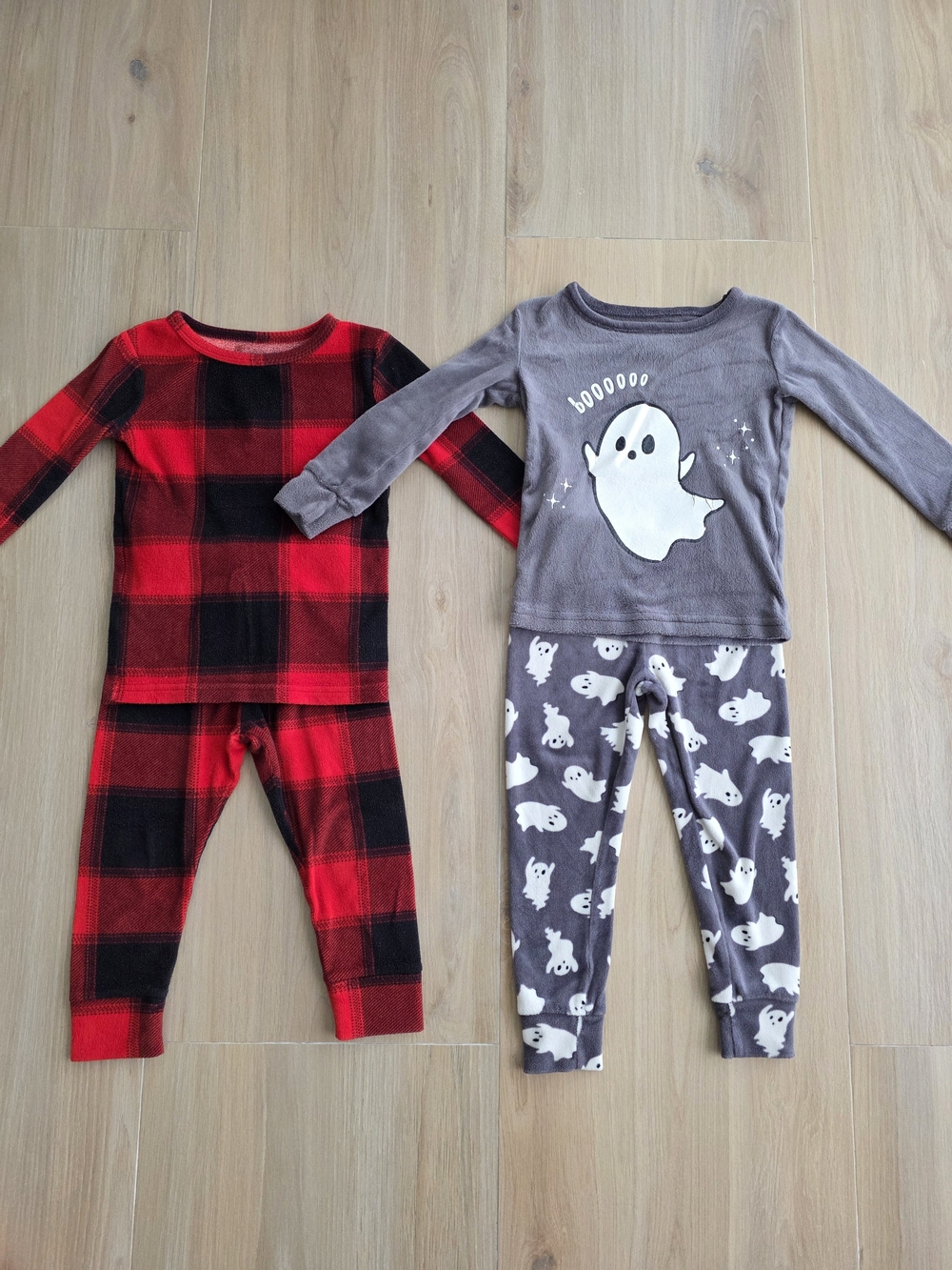 2 Toddler Fleece Pajama Sets 2T – Halloween & Buffalo Plaid – Glow in the Dark